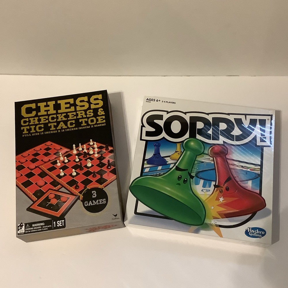 Cardinal 3-in-1 Chess Checkers & Tic Tac Toe & Hasbro Sorry Board Game, NWT